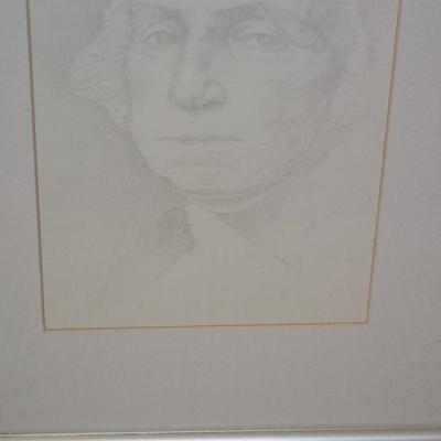 Framed & Matted Minimalist Pencil Drawing of George Washington 16.25”12.25”