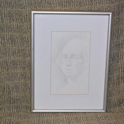 Framed & Matted Minimalist Pencil Drawing of George Washington 16.25”12.25”