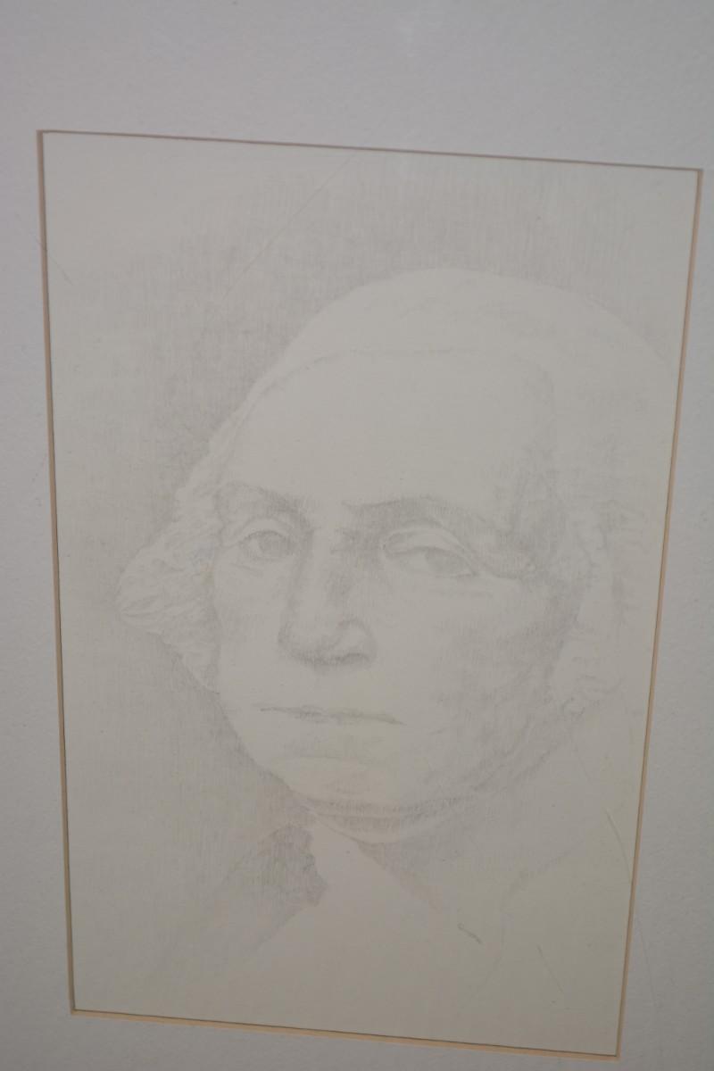 Framed & Matted Minimalist Pencil Drawing of George Washington 16.25”12.25”