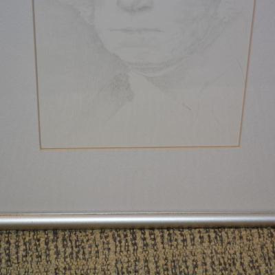 Framed & Matted Minimalist Pencil Drawing of George Washington 16.25”12.25”