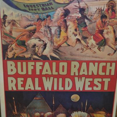 Vintage Buffalo Ranch Real Wild West Poster in Hand Painted Wood Frame