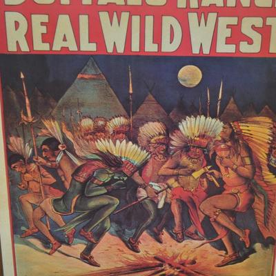 Vintage Buffalo Ranch Real Wild West Poster in Hand Painted Wood Frame