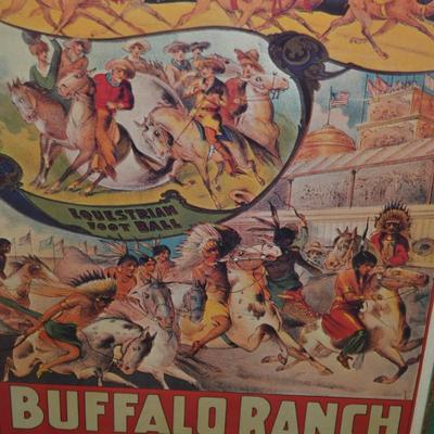 Vintage Buffalo Ranch Real Wild West Poster in Hand Painted Wood Frame