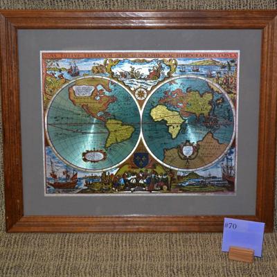 Vintage Metal Etching World Map Imported from England 23”x18.75”