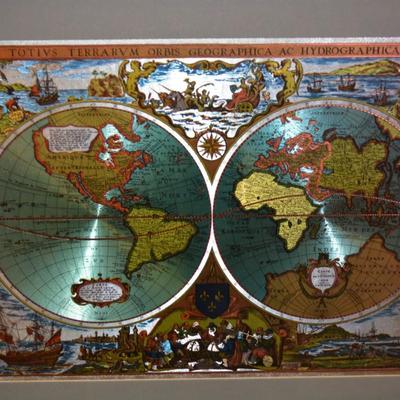Vintage Metal Etching World Map Imported from England 23”x18.75”