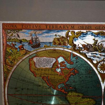Vintage Metal Etching World Map Imported from England 23”x18.75”