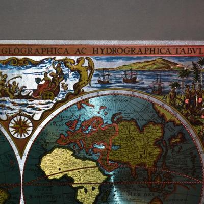 Vintage Metal Etching World Map Imported from England 23”x18.75”