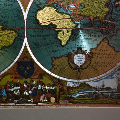 Vintage Metal Etching World Map Imported from England 23”x18.75”