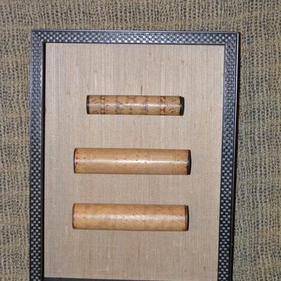 3 Pacific Island Cylindrical Bamboo Faux Lime Holders in Open Shadow Box