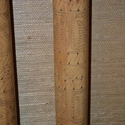 3 Pacific Island Cylindrical Bamboo Faux Lime Holders in Open Shadow Box