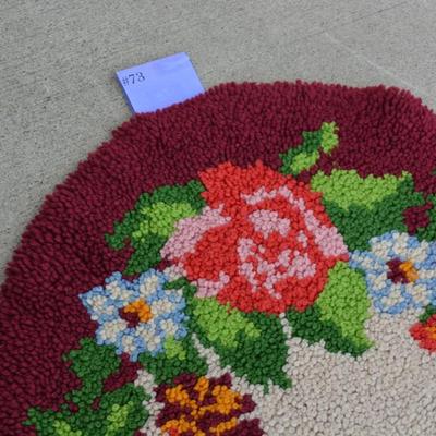1984 T.W. Lehman Vibrant Floral Oval Hooked Rug 48”x26.5”