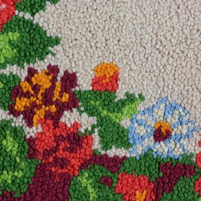 1984 T.W. Lehman Vibrant Floral Oval Hooked Rug 48”x26.5”