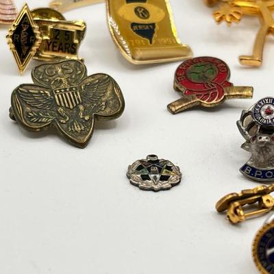 LOT 53: 10K Gold Filled Masonic Ring-Size 11-and Miscellaneous Pins: Kiwanis, Shriners, Masons and More!
