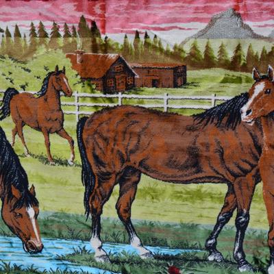 Large Vintage MCM Italian Velvet Horse Wall Hanging/Rug 75”x49”