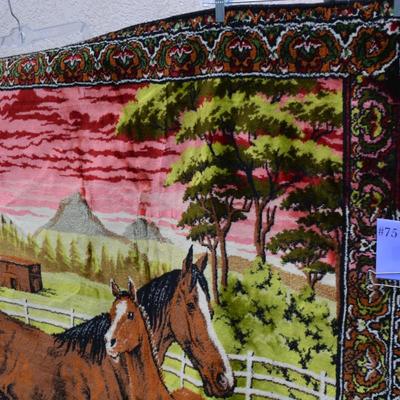 Large Vintage MCM Italian Velvet Horse Wall Hanging/Rug 75”x49”
