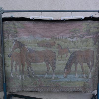 Large Vintage MCM Italian Velvet Horse Wall Hanging/Rug 75”x49”