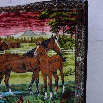 Large Vintage MCM Italian Velvet Horse Wall Hanging/Rug 75”x49”