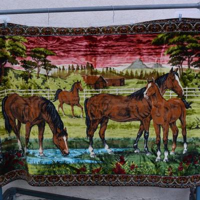 Large Vintage MCM Italian Velvet Horse Wall Hanging/Rug 75”x49”