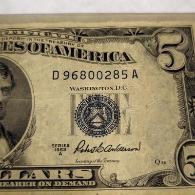 1953 A Series Silver Certificate Five Dollar Bill