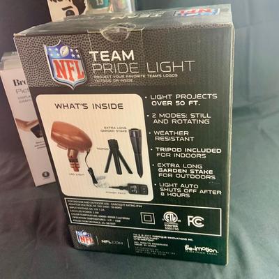LOT:31: New in Box Football & More Collection Featuring Eagles NFL Team Pride Light, Dan Marino Funko Pop, Brookstone Picture Fan and...
