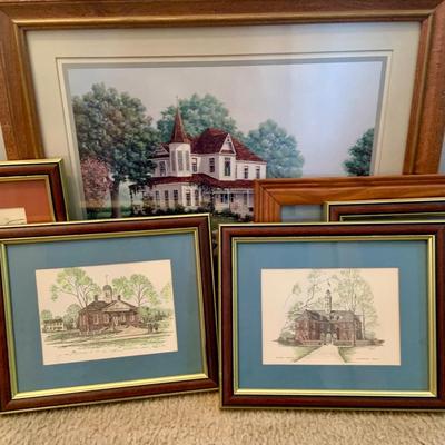 LOT::35 Large Collection of Beautifully Framed Wall Art Depicting Early American/ Colonial Homes and Locations