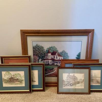 LOT::35 Large Collection of Beautifully Framed Wall Art Depicting Early American/ Colonial Homes and Locations