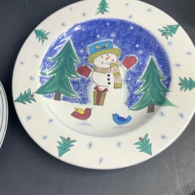 LOT:47: Let It Snow Collection of Cookie Plates, Bowls and Hot Chocolate Mugs, Dansk Flora Pot and More