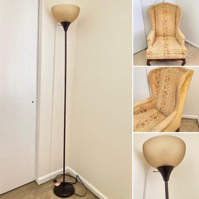 LOT 57: Wingback Arm Chair and Floor Lamp