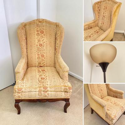 LOT 57: Wingback Arm Chair and Floor Lamp