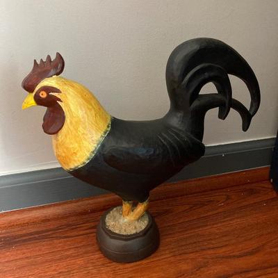 LOT 78: Blue Wooden High Back Farmhouse Chair with Storage and Decorative Rooster