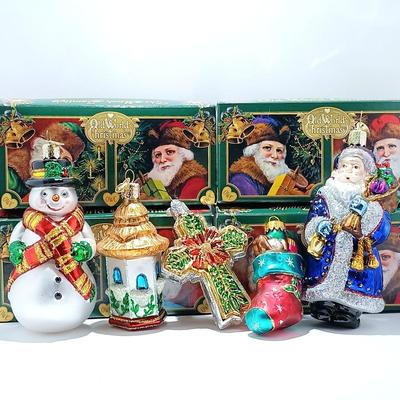 LOT 111: Four Old World Christmas Ornaments w/ Vintage Yule Rite Aid Stocking Ornament