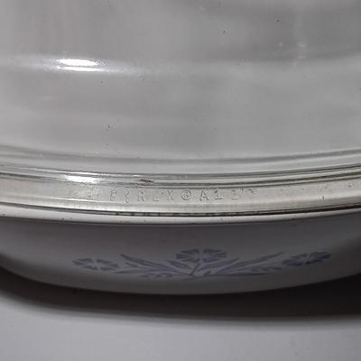 LOT 159: Set of Five Corningware Casserole Dishes w/ Lids & Two Vintage Glasses