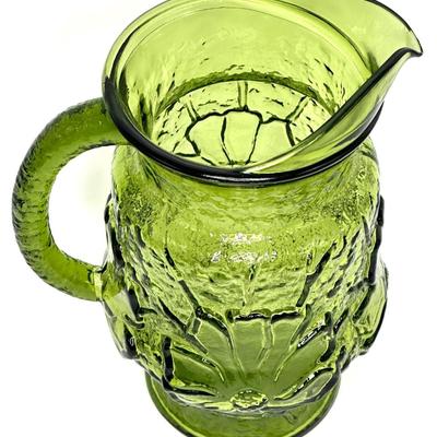 Vintage Anchor Hocking Green Glass Pitcher and Glasses Set