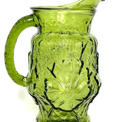 Vintage Anchor Hocking Green Glass Pitcher and Glasses Set