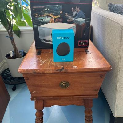 Vintage Solid Wood End Table and Electronics