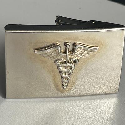Vintage US Navy Medical Pin and Solid Brass Belt Buckle Set Featuring the Caduceus symbol