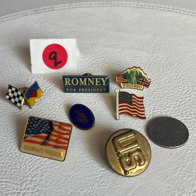 Various Set of 7 Pins - Romney Pin, Flag Pins etc.!