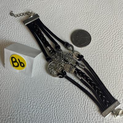 Silver-Toned and Leather Strap Bracelet with Various Charms!