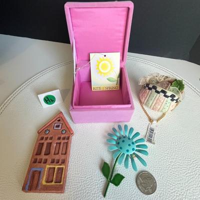Colorful Lot with Velvet Jewelry Box, Broach and Small Keepsakes!