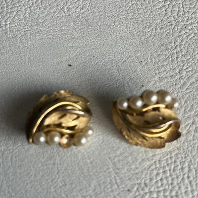 Beautiful Gold-Tone Jewelry Set! Clip-on Earrings and Two Broaches