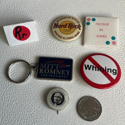 Set of Political Pin and Keychain, Hardrock Pin, Due Date Pin and No Whining pin