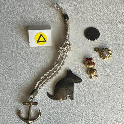 Various Set of Gold-Tone Broaches, Charm and Anchor Bracelet