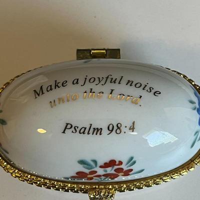 Beautiful Set of Two Jewelry Boxes- Velvet Box and Psalm 98:4 Porcelain Box
