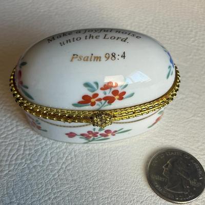 Beautiful Set of Two Jewelry Boxes- Velvet Box and Psalm 98:4 Porcelain Box