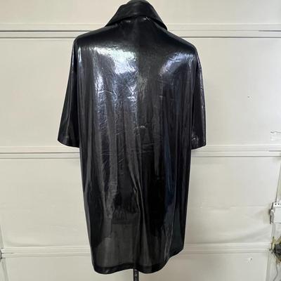 YMLA Black Sheen Short Sleeve Button Down Top - Size XL