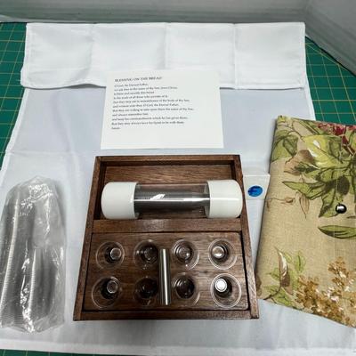 LDS Sacrament Serving Tray and Cups with Blessing Note and Floral Pouch