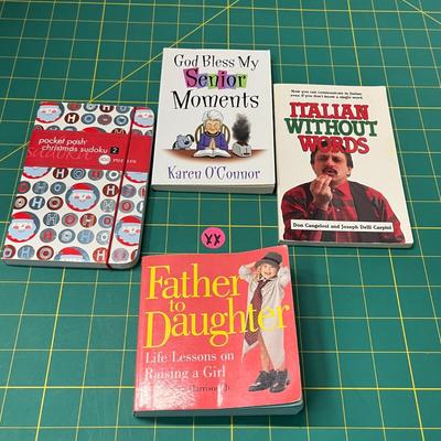 Lot of 4 Miscellaneous Books - Sudoku, Senior Moments, Italian without Words and Father to Daughter Lessons Books!