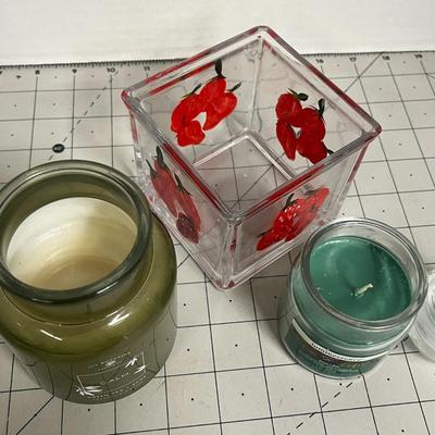 Calm Scented Candle, Pine Scented Candle and Candle Holder