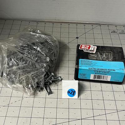 Bag of Various Nails and Grip Rite Box of 1 3/4" Galvanized Roofing Nails