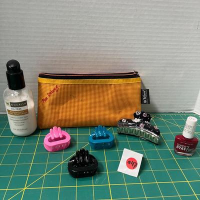 Miscellaneous Beauty Products - Trader Joes Lotion, Hair Clips, Nail Polish and Yellow Makeup Bag
